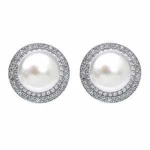 925 Sterling Silver 9MM Cultured Freshwater Pearl Button Stud Earrings