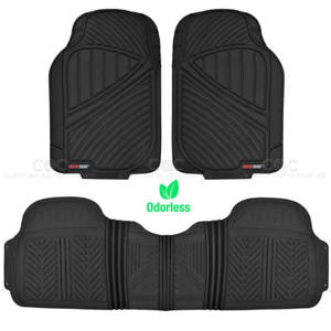 Motor Trend FlexTough 3pc Rubber Car Floor Mats - Heavy Duty All Weather Black