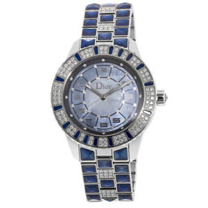 New Dior Christal 38mm Blue Mother Of Pearl Diamond Women's Watch CD114510M001