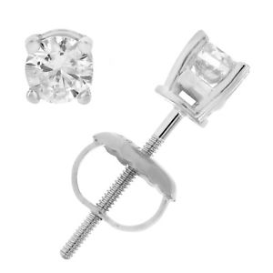 AGS Certified 14K 1/3 cttw Round-Cut Natural Diamond Stud Earrings White Gold