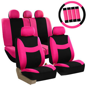 Pink Car Seat Covers Set for Auto w/Steering Wheel/Head Rests