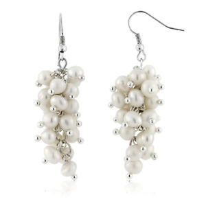 1.5" Cream Cultured Freshwater Pearl 5-6mm Fish Hook Dangle Earrings