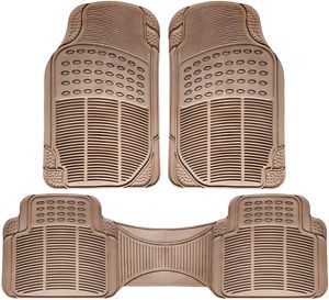 Car Floor Mats for All Weather Rubber 3pc Set Semi Custom Fit Heavy Duty Beige