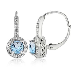 Sterling Silver 1.3ct Blue Topaz & White Topaz Round Leverback Earring