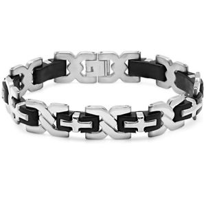 Men's Stainless Steel and Black Rubber Infinity Bracelet