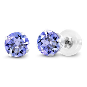 1.00 Ct AAA Round 5mm Tanzanite Solid 14K White Gold Stud Earrings