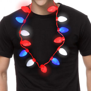 USA String Lights Necklace Red White Blue July 4th Holiday Party Décor LED Bulbs