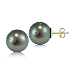 14K Yellow Gold Tahitian Cultured Pearl 11mm Stud Earrings