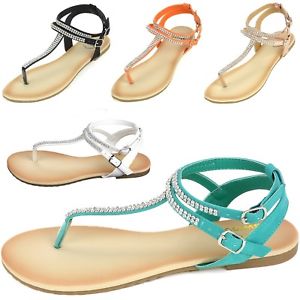 Alpine Swiss Women's Gladiator Sandals T-Strap Slingback Roman Rhinestone Flats