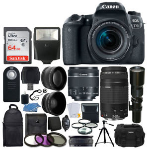 Canon EOS 77D DSLR Camera 5 Lens 18-55 IS +75-300 +500MM +32GB Best Value Bundle