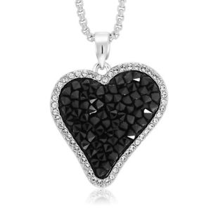 1.5 Inch Rhodium Plated Black Crystal Medley Pendant Made With Swarovski Crystal