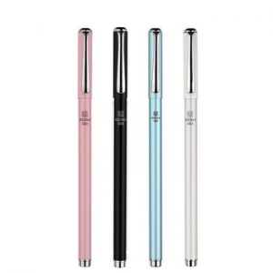 Deli cute 0.5mm metal ballpoint gel pen for school writing supply quality black blue red refill kawaii office business gift pens