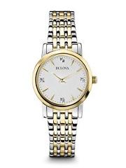 Bulova Women's 98P115 Quartz Diamonds White Dial Two-Tone Bracelet 27mm Watch