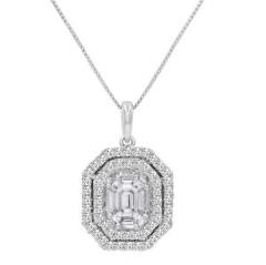 IGI Certified 1ct Emerald Cut Diamond Pendant-Necklace in 14K White Gold