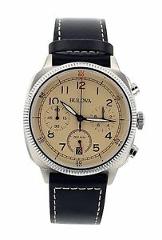 Bulova Men's 96B231 Chronograph Black Genuine Leather Beige Dial Watch