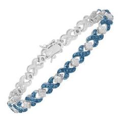XOXO Tennis Bracelet with Blue Diamond in Sterling Silver-Plated Brass