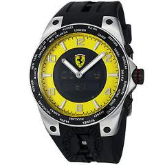 Ferrari Men's World Time Analog Digital Yellow Dial Rubber Strap Watch FE05ACCYW