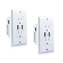 ORA Dual 2.4a 2-Port USB Wall Outlet & Conventional Wall Socket - 2-Pack