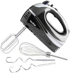 VonShef BLACK Electric Hand Mixer Whisk 6 Speed with Turbo Button Mixer Beater