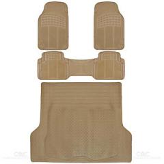 SUV Car Floor Mat 4 pc Rubber All Weather HD Front Rear & Trunk Cargo Beige Mats