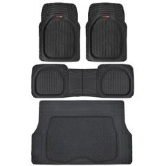 MotorTrend Deep Dish Rubber Floor Mats & Cargo Set - Black - Heavy Duty 4 Piece