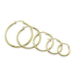 Gold Flash Sterling Silver 2mm High Polished Round Hoop Earrings