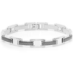 Mens Stainless Steel and Carbon Fiber Bracelet 8 inch