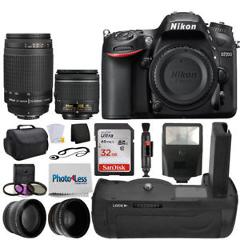Nikon D7200 Digital SLR Camera Body + 18-55mm + 70-300mm + Battery Grip Bundle