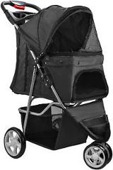 Pet Stroller Cat Dog 3 Wheel Walk Jogger Travel Folding Carrier Black