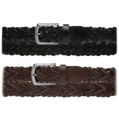 Men’s Braided Leather Belt For Dress Work Or Casual Brushed Finish Metal Buckle