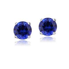 14K White Gold 2.1ct TGW Created Blue Sapphire Stud Earrings
