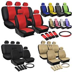 OxGord Faux Leather Car Seat Covers 17pc Set w/Steering Wheel/Belt Pad/Head Rest