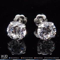 2Ct Brilliant Round Basket Screw Back Stud Earrings 14K Solid White Gold