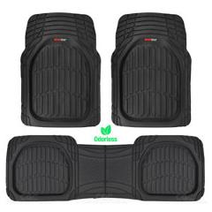 FlexTough Shell Rubber Floor Mats Black Heavy Duty Deep Channels for Car 3pc Set