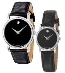 Movado Museum Black Dial Steel Black Leather Mens & Womens Watch 2100002 2100004