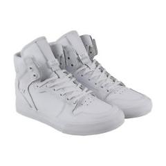 Supra Vaider Mens White Leather High Top Lace Up Sneakers Shoes