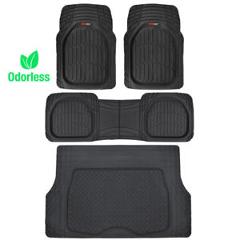 4pc All Weather Floor Mats & Cargo Set - Black Tough Rubber MOTORTREND Deep Dish