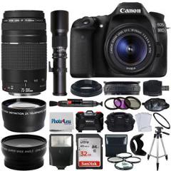 Canon 80D Digital Camera + 18-55mm IS + 75-300mm + 500mm + Top Accessory Bundle