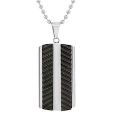 Stainless Steel Textured Black Dog Tag Pendant- Neckace