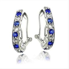 925 Silver 2.5ct Lab Created Blue & White Sapphire Oval Clutchless Earrings