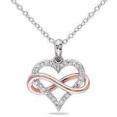 Sterling White Pink Silver 1/10 CT Diamond Heart Infinity Pendant Necklace I2;I3