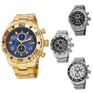 Men's August Steiner AS8130 Swiss Two Time Zone Date Quartz Steel Bracelet Watch