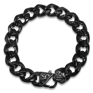 Mens Black Curb Link Stainless Steel Bracelet