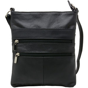 Genuine Leather Organizer Purse Mini Handbag Travel Bag Zippered Shoulder Purse