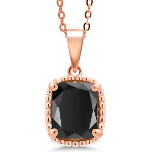 2.73 Ct Cushion Black Onyx 18K Rose Gold Plated Silver Pendant With Chain