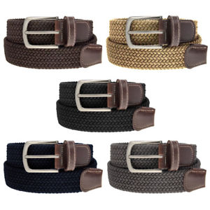 Braided Belt Nickel Finish Buckle Faux Leather Elastic Woven Stretch Mens Womens