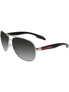 Prada Men's Polarized PS53PS-1BC5W1-62 Silver Aviator Sunglasses