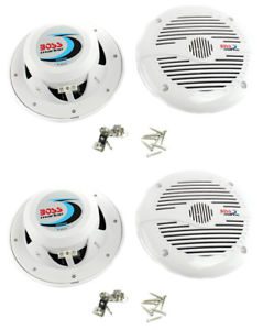 4) NEW BOSS MR60W 6.5" 2-Way 400W Marine Boat Audio Coaxial Speakers White