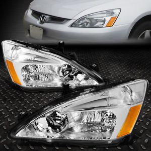 FOR 2003-2007 HONDA ACCORD PAIR CHROME HOUSING AMBER CORNER HEADLIGHT/LAMP SET