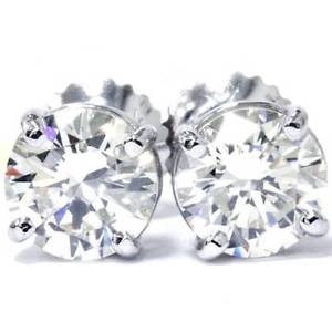 14K White Gold 1/2 Carat Natural Round Diamond 4-Prong Stud Earrings